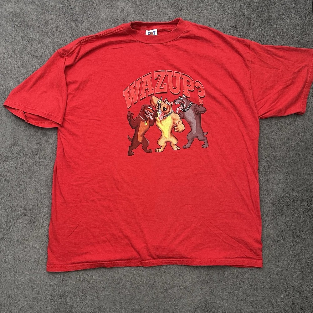 Vintage Wazup? Dogs T-shirt Size 3XL FUNNY Graphic Red Tee Parody 00s